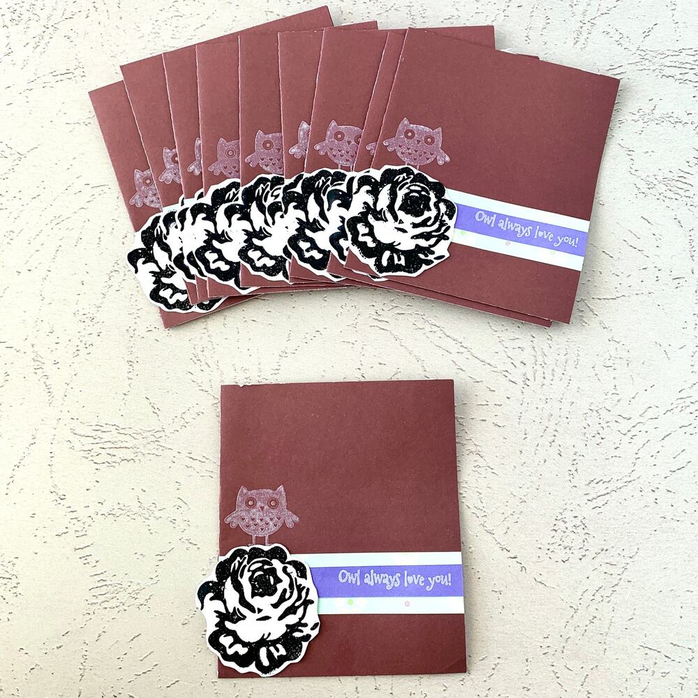 Handmade Valentine Cards Set of 10 — Owl Always Love You, Heat Embossed